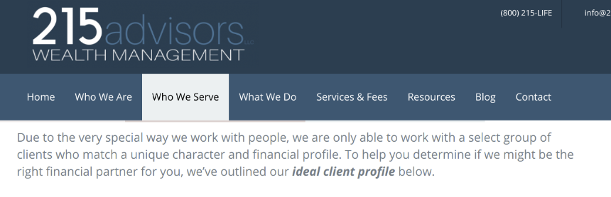 ideal client profile outlined on website - example 1